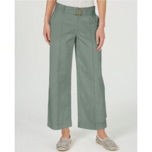 Charter Club Pants Green Wide Leg Cropped Belted Cotton Blend NWT